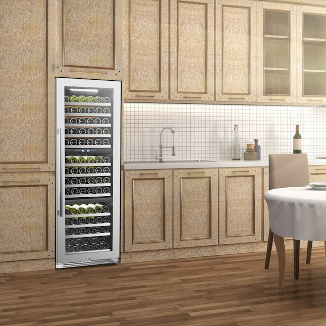 LANBOPRO 23.4-in W 143 -Bottles Black, stainless steel Dual Zone Cooling Built-in/Freestanding Indoor Wine Cooler