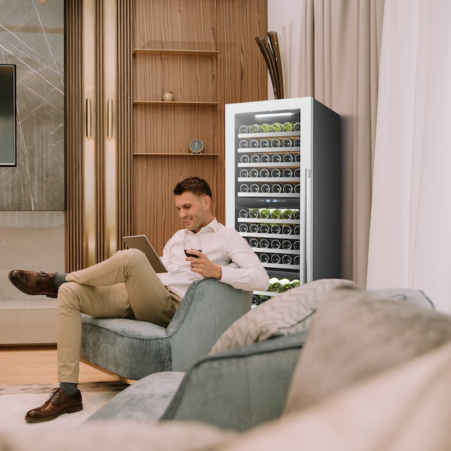 LANBOPRO 23.4-in W 143 -Bottles Black, stainless steel Dual Zone Cooling Built-in/Freestanding Indoor Wine Cooler