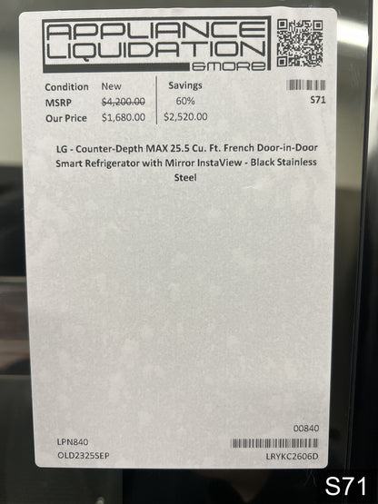 LG Counter-Depth InstaView 4 Types of Ice 25.5-cu ft 3 -Door 36-in Wide Smart Compatible French Door Refrigerator with Dual Ice Maker with Water and Ice Dispenser and Door within Door ( PrintProof Black Stainless Steel ) ENERGY STAR Certified