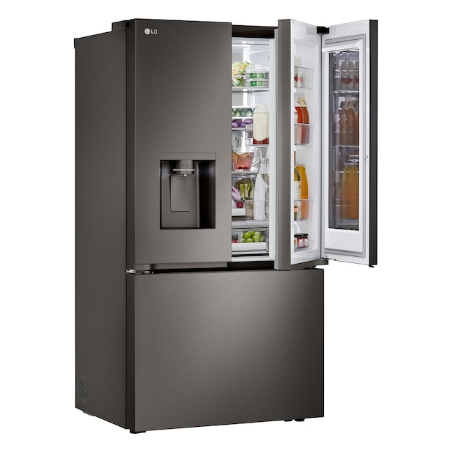 LG Counter-Depth InstaView 4 Types of Ice 25.5-cu ft 3 -Door 36-in Wide Smart Compatible French Door Refrigerator with Dual Ice Maker with Water and Ice Dispenser and Door within Door ( PrintProof Black Stainless Steel ) ENERGY STAR Certified