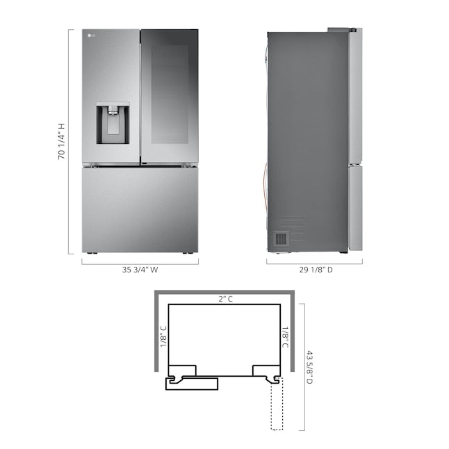 LG Counter-Depth MAX Mirror InstaView 4 Types of Ice 25.5-cu ft 3 -Door Smart Compatible French Door Refrigerator with Dual Ice Maker with Water and Ice Dispenser and Door within Door ( PrintProof Stainless Steel ) ENERGY STAR Certified