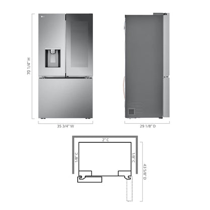 LG Counter-Depth MAX Mirror InstaView 4 Types of Ice 25.5-cu ft 3 -Door Smart Compatible French Door Refrigerator with Dual Ice Maker with Water and Ice Dispenser and Door within Door ( PrintProof Stainless Steel ) ENERGY STAR Certified