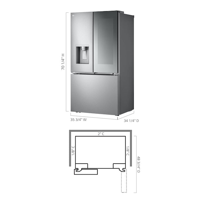 LG Standard-Depth Mirrored InstaView 4 Types of Ice 30.7-cu ft 3 -Door Smart Compatible French Door Refrigerator with Dual Ice Maker with Water and Ice Dispenser and Door within Door ( PrintProof Stainless Steel ) ENERGY STAR Certified
