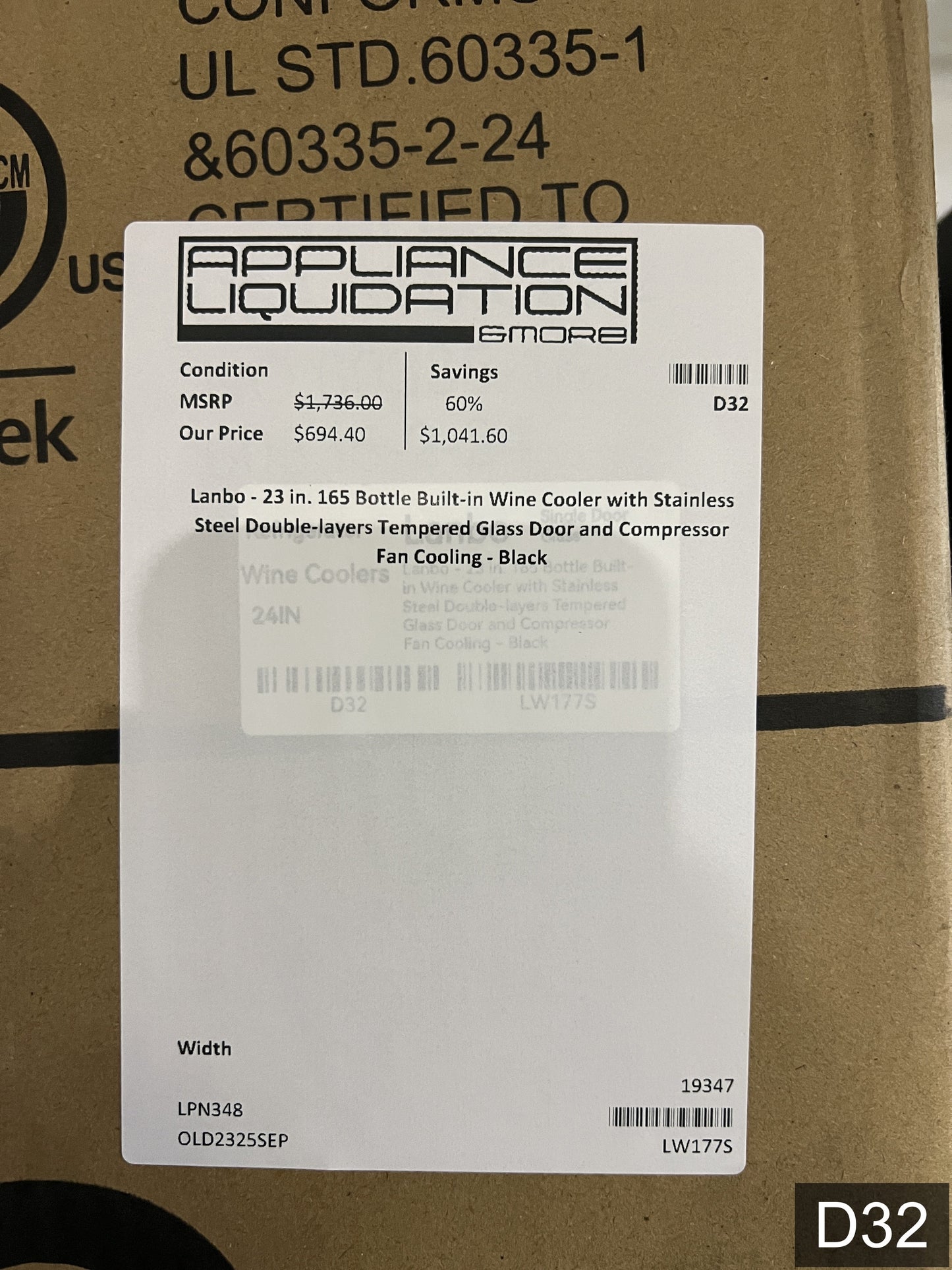 LANBO 23.4-in W 165 -Bottles Black, stainless steel Built-in Indoor Wine Cooler