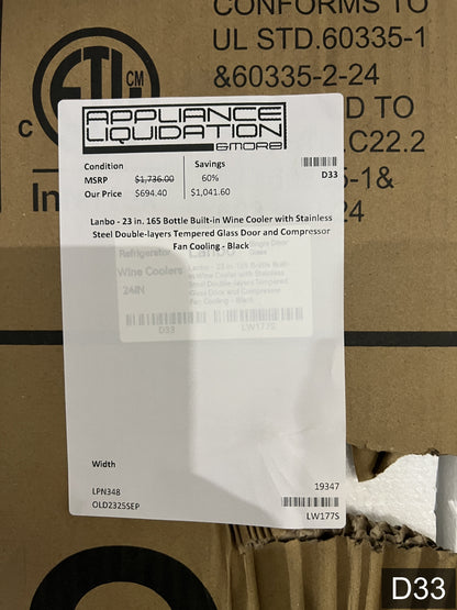 LANBO 23.4-in W 165 -Bottles Black, stainless steel Built-in Indoor Wine Cooler