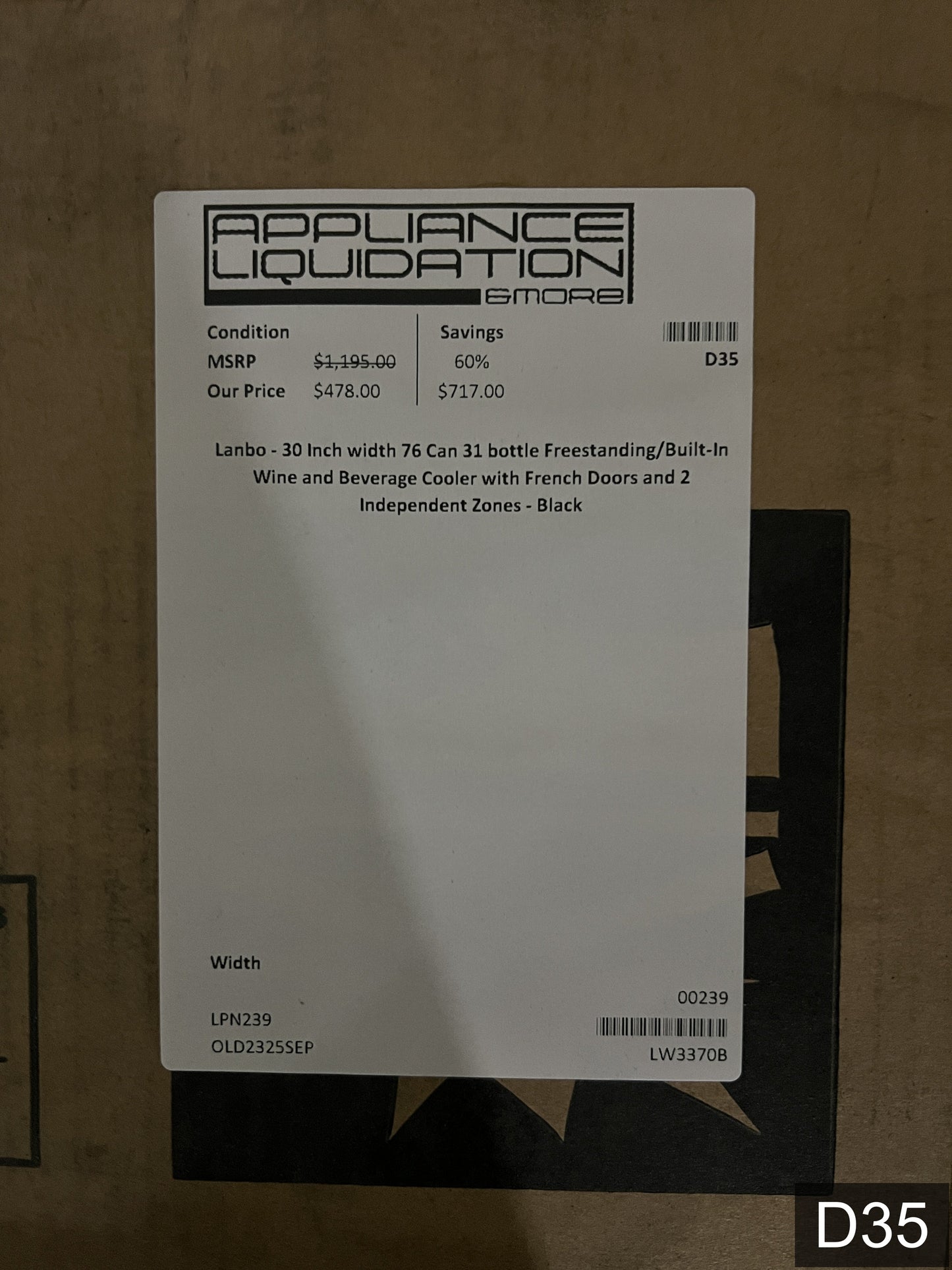 LANBO 29.5-in W 31 -Bottles Black, Stainless stain Dual Zone Cooling Built-in/Freestanding Indoor Wine Cooler