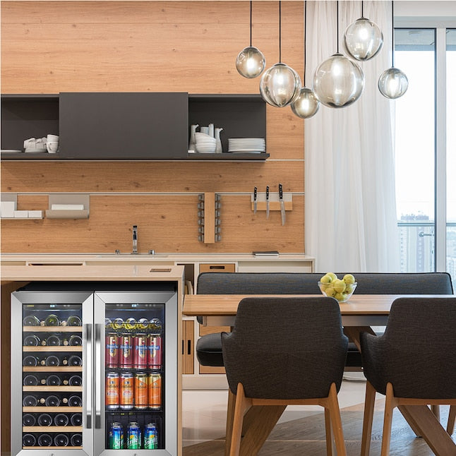 LANBO 29.5-in W 31 -Bottles Black, Stainless stain Dual Zone Cooling Built-in/Freestanding Indoor Wine Cooler