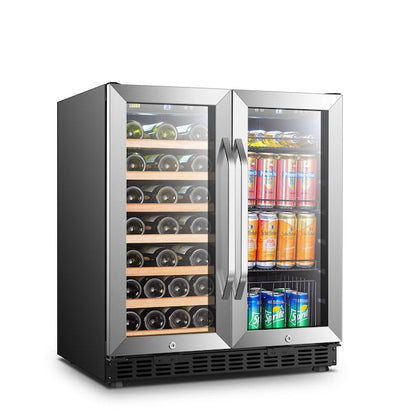 LANBO 29.5-in W 31 -Bottles Black, Stainless stain Dual Zone Cooling Built-in/Freestanding Indoor Wine Cooler