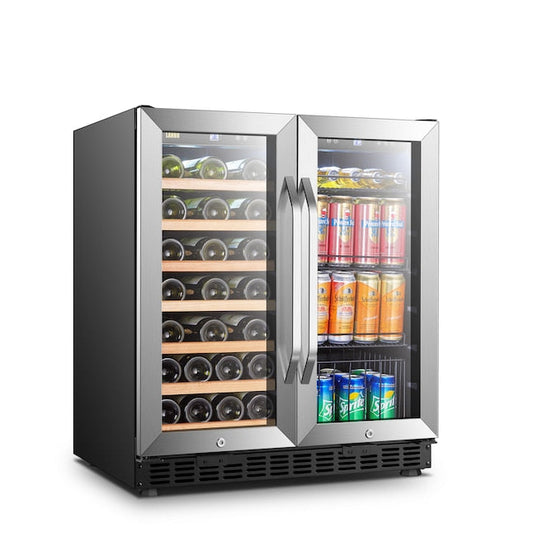 LANBO 29.5-in W 31 -Bottles Black, Stainless stain Dual Zone Cooling Built-in/Freestanding Indoor Wine Cooler