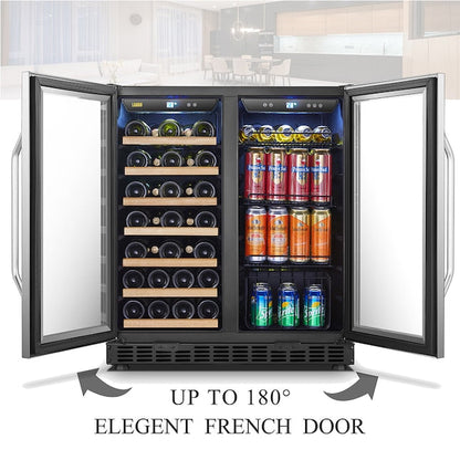 LANBO 29.5-in W 31 -Bottles Black, Stainless stain Dual Zone Cooling Built-in/Freestanding Indoor Wine Cooler