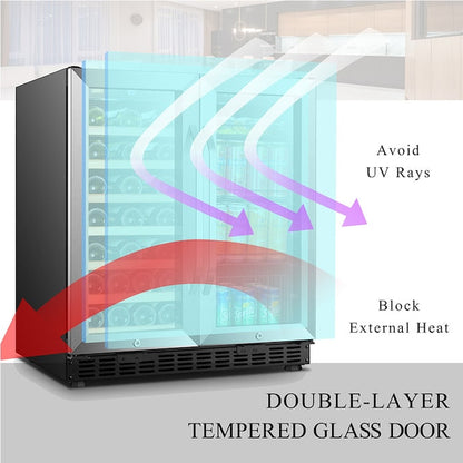 LANBO 29.5-in W 31 -Bottles Black, Stainless stain Dual Zone Cooling Built-in/Freestanding Indoor Wine Cooler