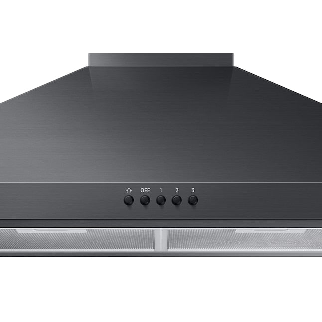 Samsung 30 inch Convertible 390-CFM Fingerprint Resistant Black Stainless Steel Wall-Mounted Range Hood with Charcoal Filter