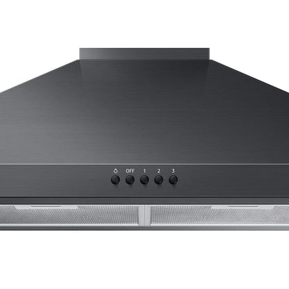 Samsung 30 inch Convertible 390-CFM Fingerprint Resistant Black Stainless Steel Wall-Mounted Range Hood with Charcoal Filter