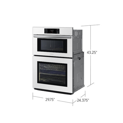 Samsung Bespoke 30 inch Self + Steam Cleaning Air Fry Smart Compatible Microwave Wall Oven Combo ( White Glass )