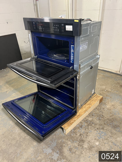 Samsung 30 inch Self + Steam Cleaning Smart Compatible Microwave Wall Oven Combo ( Fingerprint Resistant Black Stainless Steel )