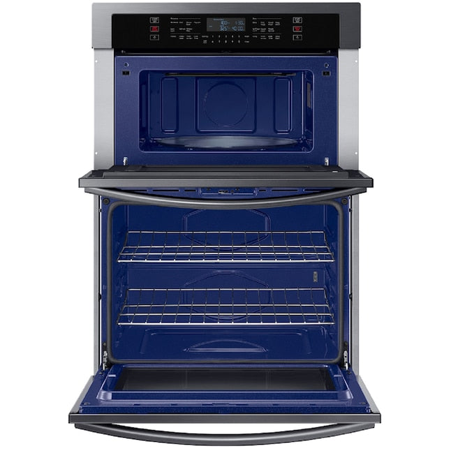 Samsung 30 inch Self + Steam Cleaning Smart Compatible Microwave Wall Oven Combo ( Fingerprint Resistant Black Stainless Steel )