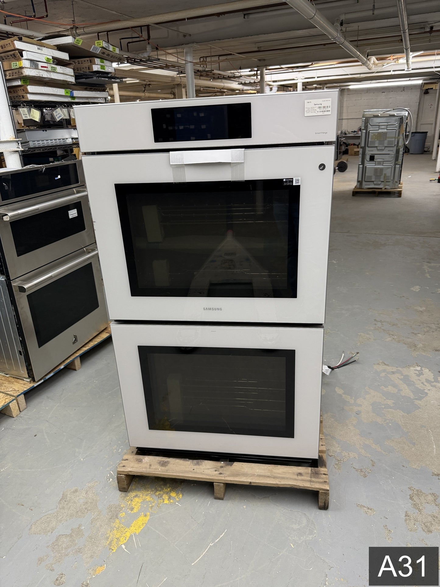 Samsung Bespoke 30 inch Smart Compatible Double Electric Wall Oven with Air Fry Self + Steam Cleaning ( White Glass )