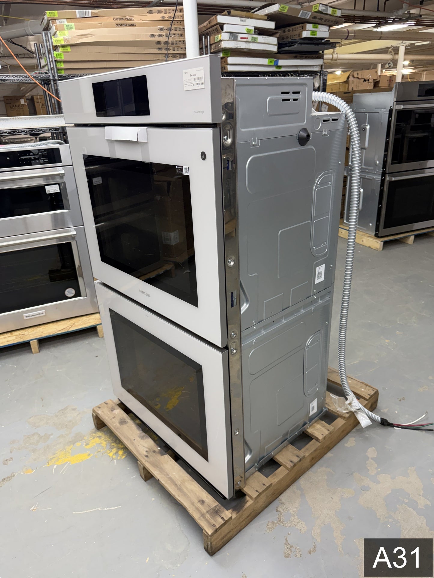 Samsung Bespoke 30 inch Smart Compatible Double Electric Wall Oven with Air Fry Self + Steam Cleaning ( White Glass )