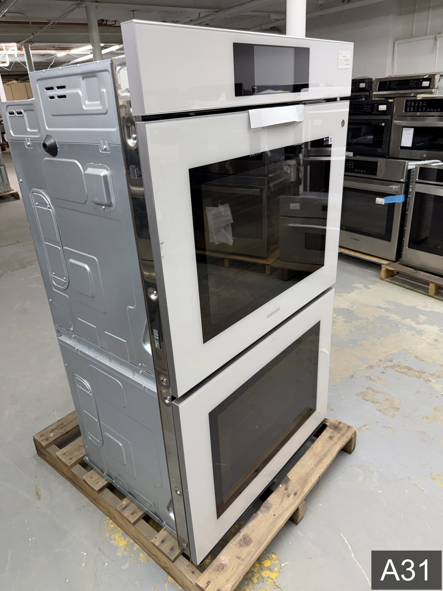 Samsung Bespoke 30 inch Smart Compatible Double Electric Wall Oven with Air Fry Self + Steam Cleaning ( White Glass )