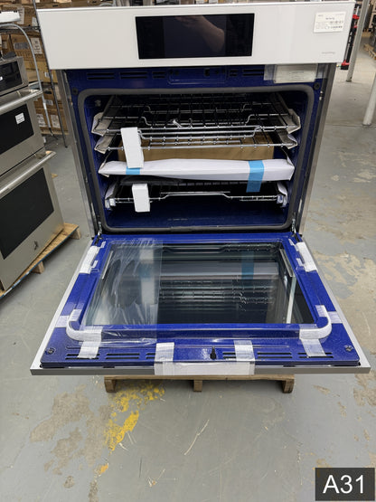 Samsung Bespoke 30 inch Smart Compatible Double Electric Wall Oven with Air Fry Self + Steam Cleaning ( White Glass )