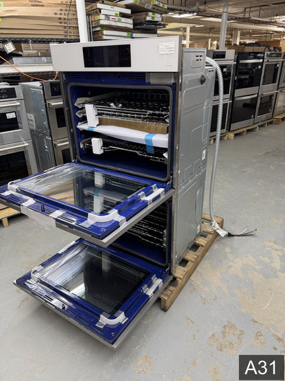 Samsung Bespoke 30 inch Smart Compatible Double Electric Wall Oven with Air Fry Self + Steam Cleaning ( White Glass )