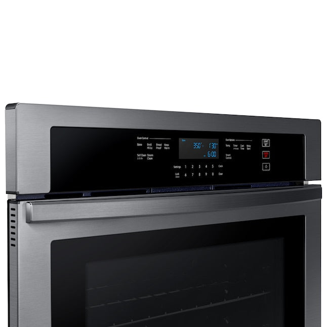 Samsung 30 inch Smart Compatible Single Electric Wall Oven Self + Steam Cleaning ( Fingerprint Resistant Black Stainless Steel )