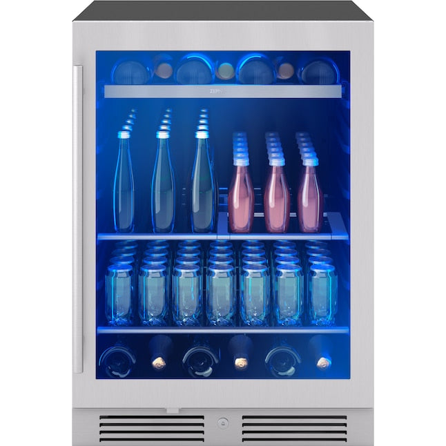 Zephyr Presrv 24-in W 108 -Can Capacity Presrv Stainless Steel + Glass Built-in/Freestanding Indoor Beverage Refrigerator with Glass Door