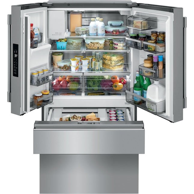 Frigidaire Professional Counter-Depth 21.4-cu ft 4 -Door French Door Refrigerator with Dual Ice Maker with Water and Ice Dispenser ( Smudge-Proof Stainless Steel ) ENERGY STAR Certified