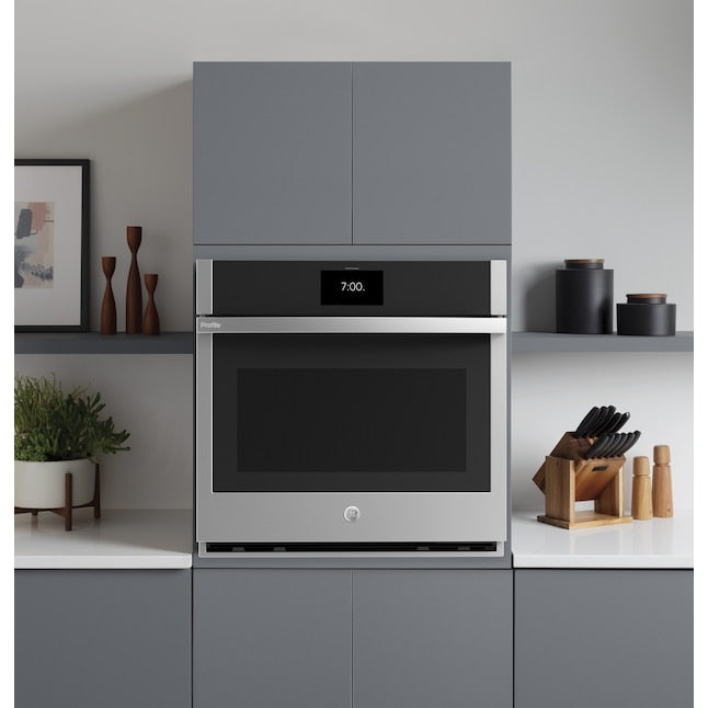 GE Profile 30 inch Smart Compatible Single Electric Wall Oven with Air Fry True Convection and Self + Steam Cleaning ( Stainless Steel )