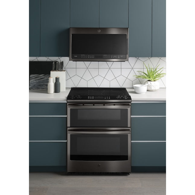 GE Profile 2.1-cu ft 29.9-in Over-the-Range Microwave with Sensor Cooking ( Black Stainless )