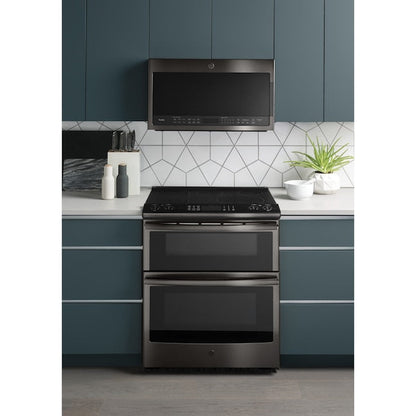 GE Profile 2.1-cu ft 29.9-in Over-the-Range Microwave with Sensor Cooking ( Black Stainless )