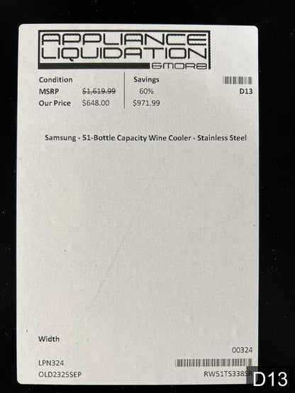 Samsung 23.81-in W 51 -Bottles Fingerprint Resistant Stainless Steel Dual Zone Cooling Freestanding Indoor Wine Cooler