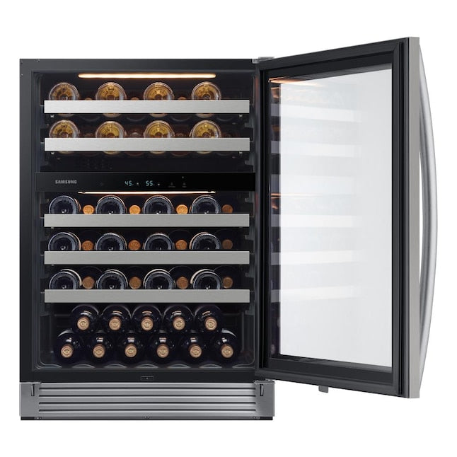 Samsung 23.81-in W 51 -Bottles Fingerprint Resistant Stainless Steel Dual Zone Cooling Freestanding Indoor Wine Cooler