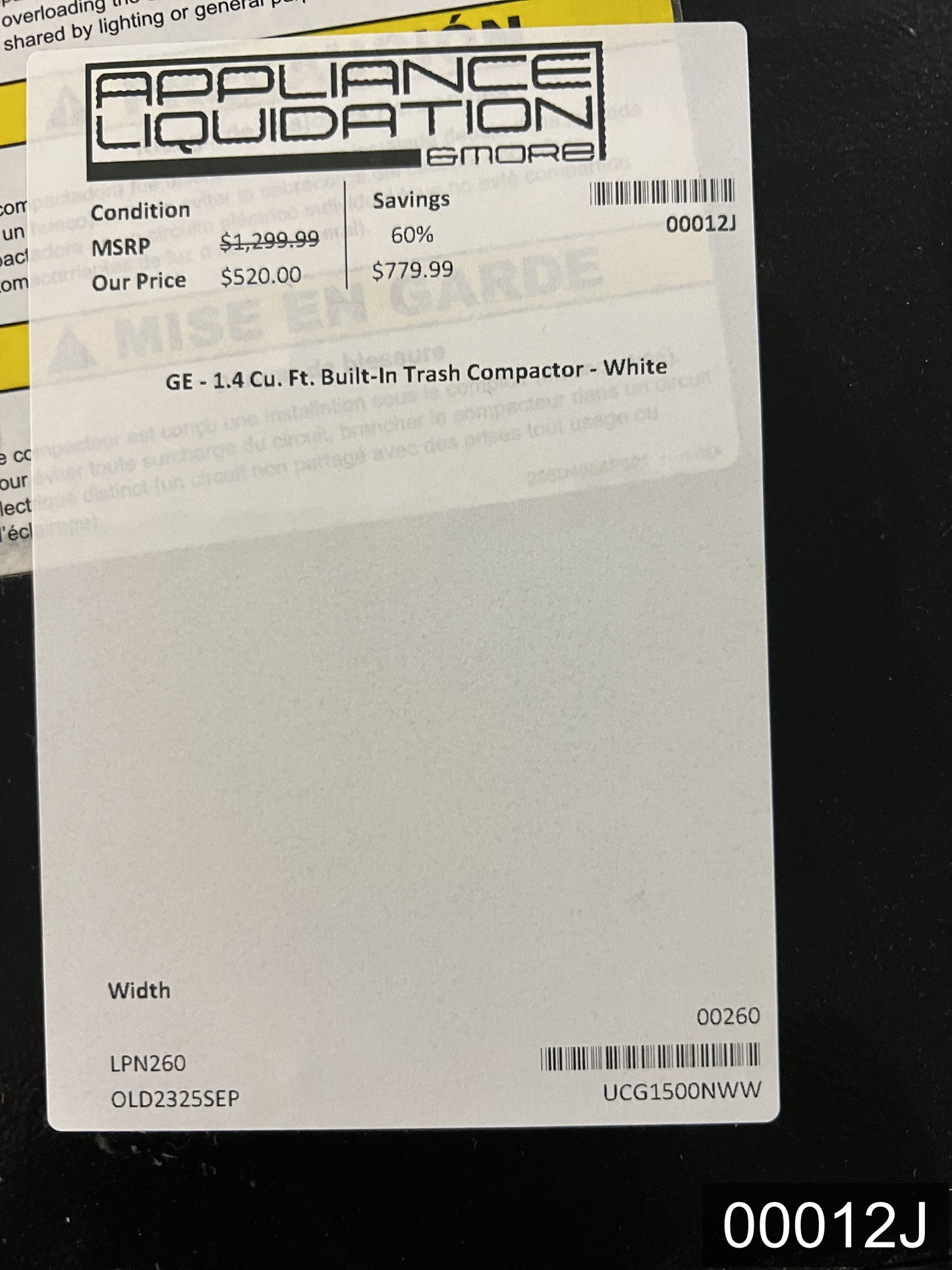 GE 14.875-in White Built-in Trash Compactor