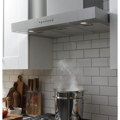GE 30 inch Convertible 350-CFM Stainless Steel Wall-Mounted Range Hood with Charcoal Filter