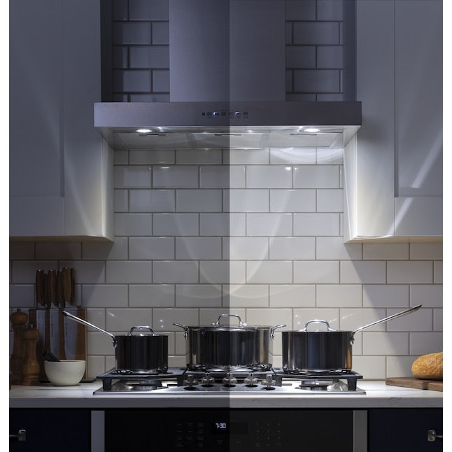GE 30 inch Convertible 350-CFM Stainless Steel Wall-Mounted Range Hood with Charcoal Filter