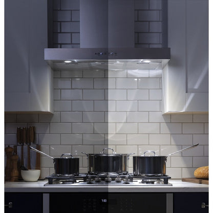 GE 30 inch Convertible 350-CFM Stainless Steel Wall-Mounted Range Hood with Charcoal Filter