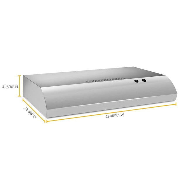 Whirlpool 30 inch Ductless 140-CFM Recirculating Stainless steel Under Cabinet Range Hood with Charcoal Filter