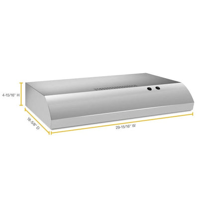 Whirlpool 30 inch Ductless 140-CFM Recirculating Stainless steel Under Cabinet Range Hood with Charcoal Filter