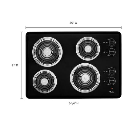 Whirlpool 30-in 4 burners Coil Black Electric Cooktop
