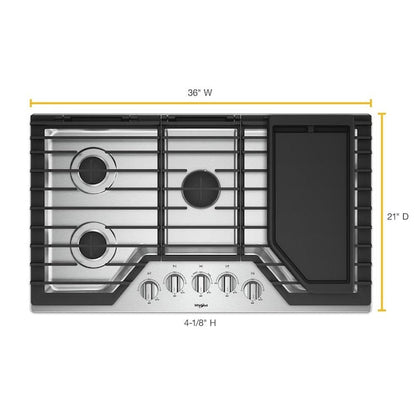 Whirlpool 36-in 5 burners Stainless steel Gas Cooktop (Griddle Included)