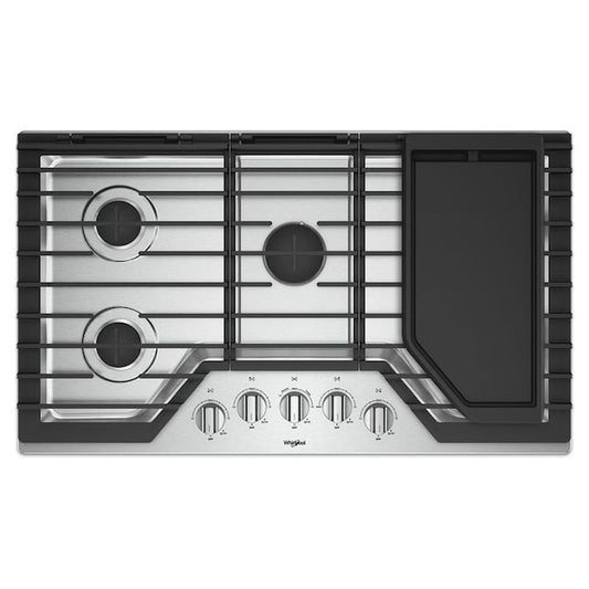 Whirlpool 36-in 5 burners Stainless steel Gas Cooktop (Griddle Included)
