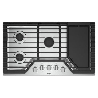 Whirlpool 36-in 5 burners Stainless steel Gas Cooktop (Griddle Included)