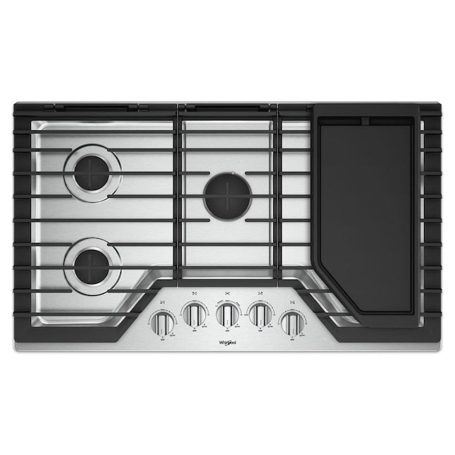 Whirlpool 36-in 5 burners Stainless steel Gas Cooktop (Griddle Included)