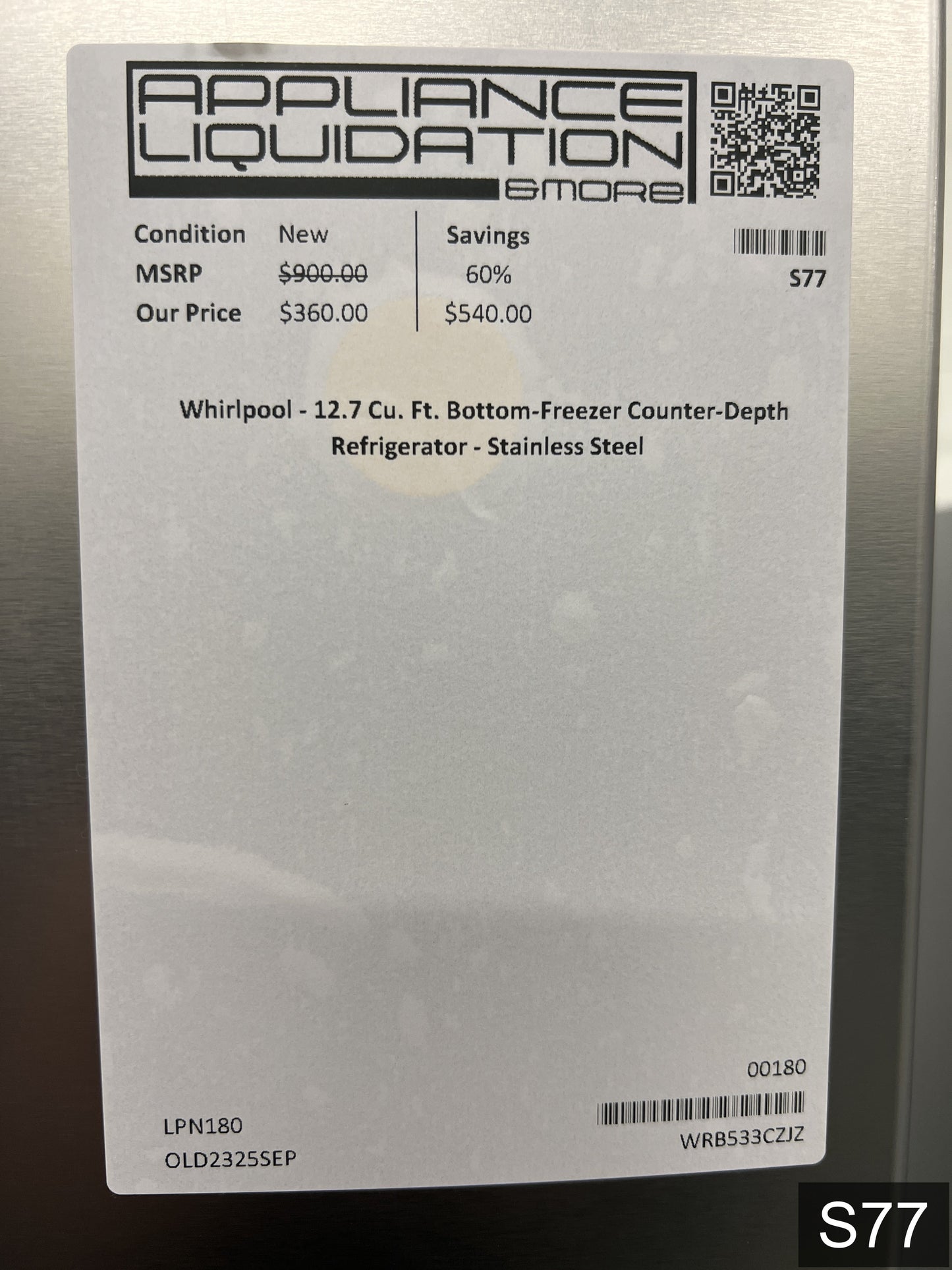 Whirlpool Garage-Ready 12.9-cu ft Counter-Depth 24-in Wide Bottom-Freezer Refrigerator Ice Maker Optional (sold separately) ( Fingerprint Resistant Stainless Finish ) Garage Ready ENERGY STAR Certified