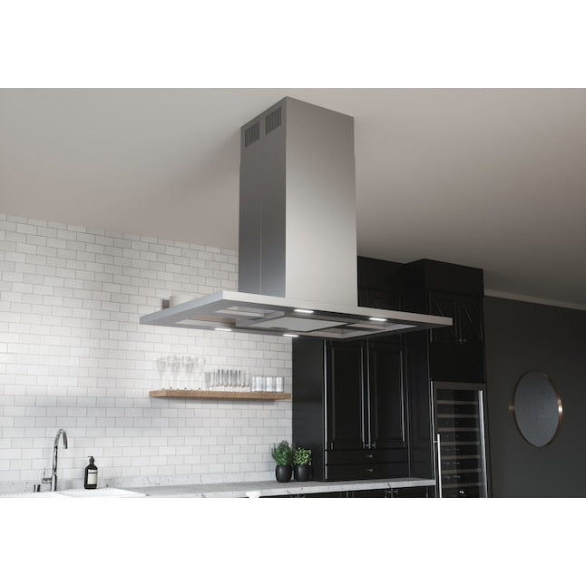 Zephyr 36 inch Convertible 600-CFM Stainless Steel + Glass Island Range Hood